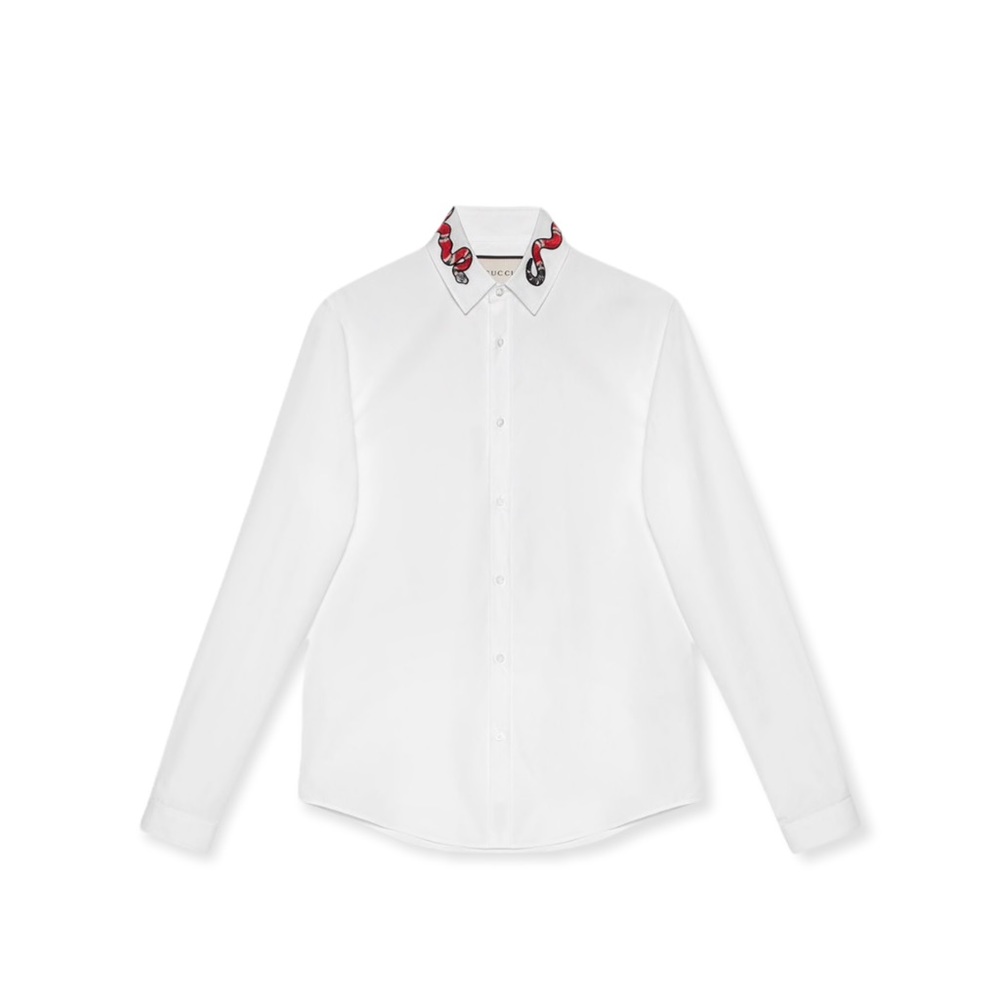 GUCCI COTTON DUKE SHIRT WITH EMBROIDERY SNAKE